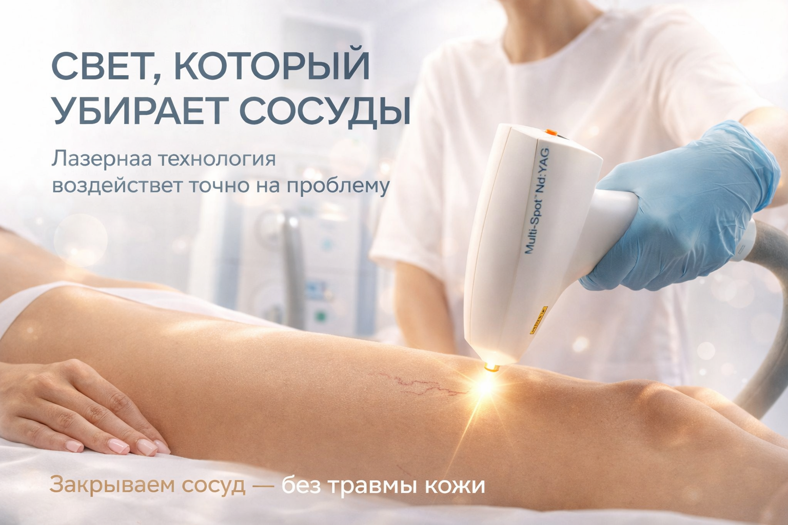 Удаление сосудистых звёздочек и сосудистой сетки на ногах в Хабаровске, клиника Нефертити