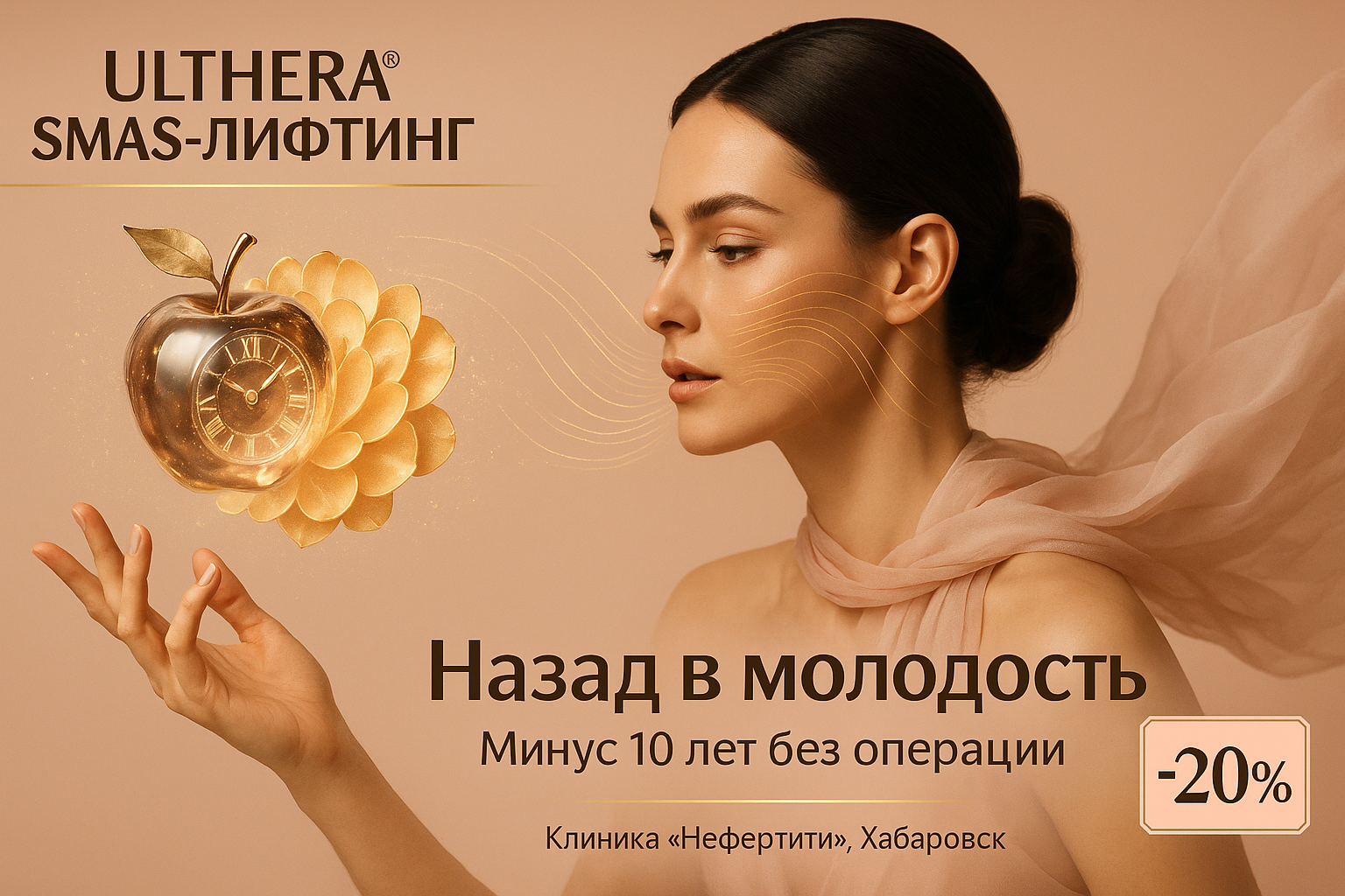 ULTHERA – омоложение без операции, эффект до 2 лет, скидка 20% в клинике «Нефертити» в Хабаровске


