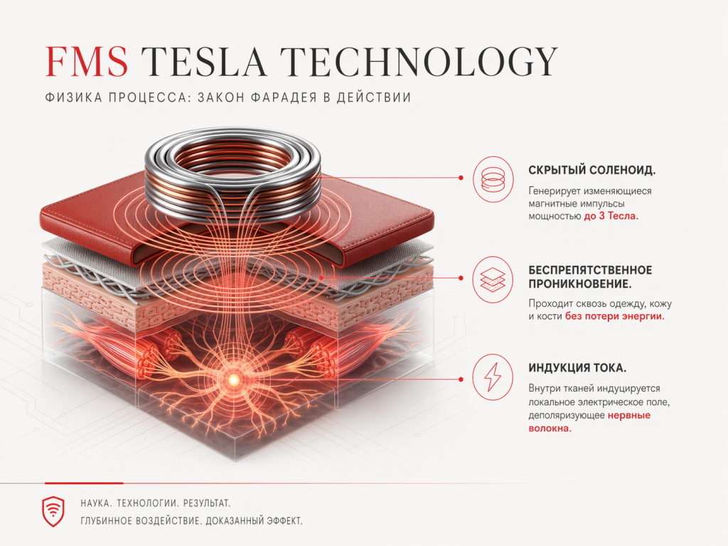 Принцип работы Tesla Chair: высокоинтенсивное магнитное поле вызывает сокращения мышц тазового дна — схема HIFEM-терапии