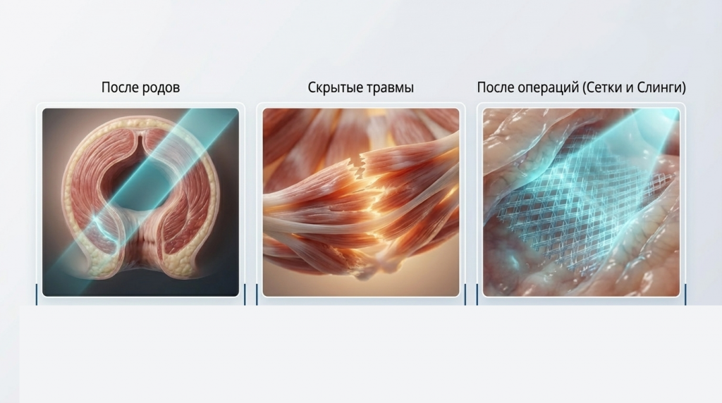 Схема целей УЗИ тазового дна — диагностика пролапса и недержания мочи