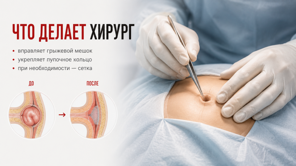 Этапы герниопластики пупочной грыжи: амбулаторная операция под местной анестезией в Хабаровске