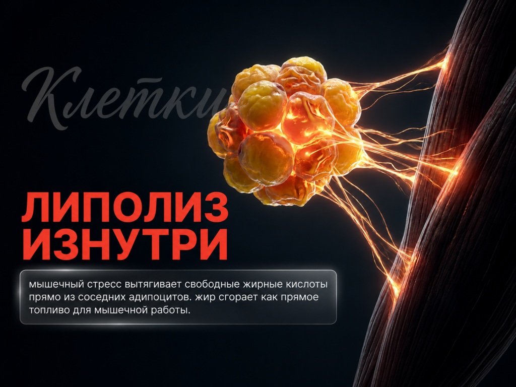 Процесс липолиза и разрушения жировых клеток при процедуре Tesla Former — схема