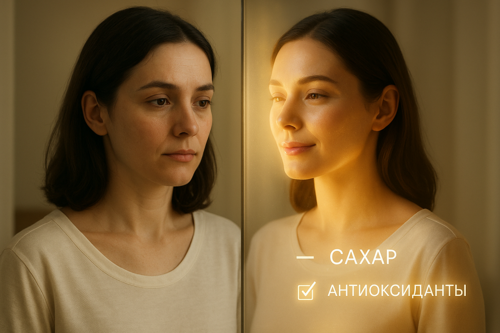 Сахар ускоряет старение кожи, антиоксиданты помогают защитить коллаген. Клиника «Нефертити», Хабаровск.