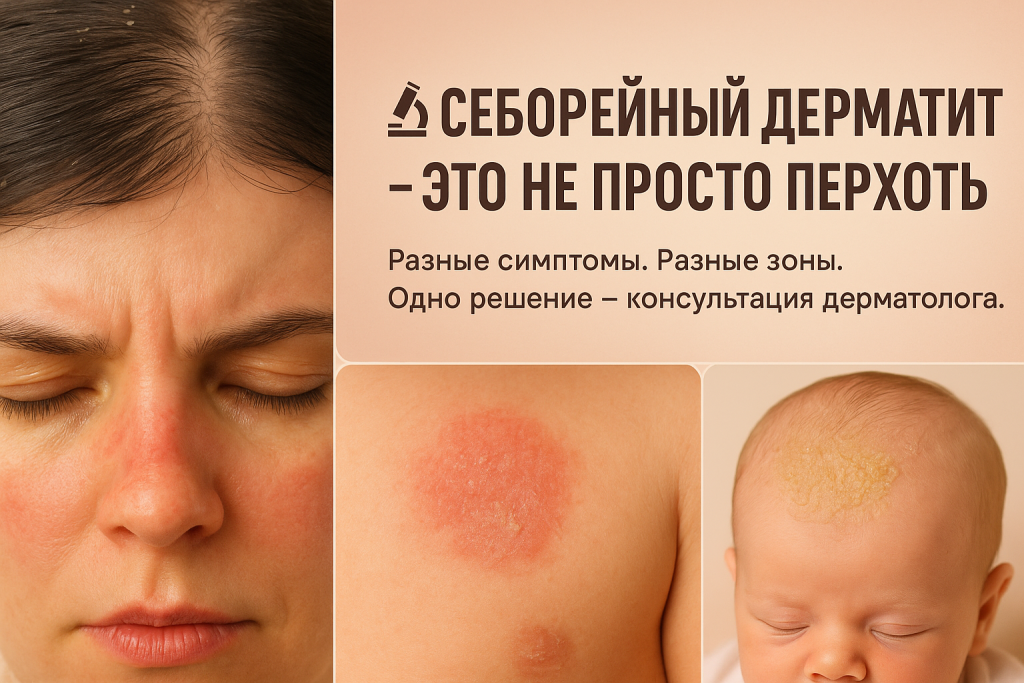 Себорейный дерматит проявляется по-разному — на лице, голове, теле. Фото симптомов у взрослых и детей. В клинике «Нефертити» (Хабаровск) вам помогут поставить диагноз и подобрать лечение.