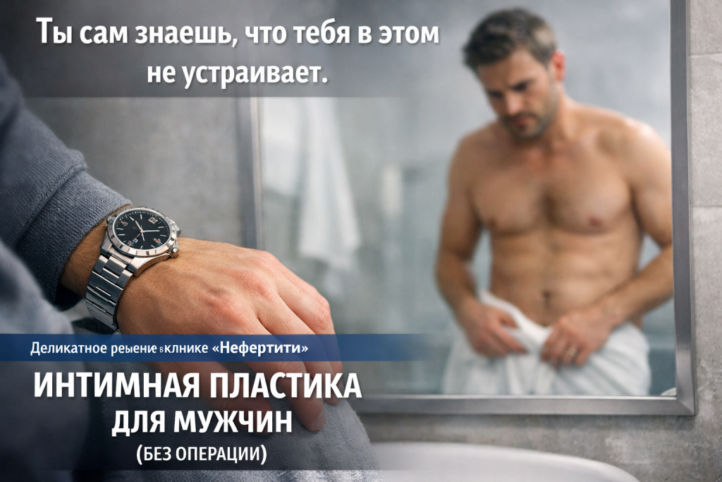 Мужчина испытывает психологический дискомфорт и неуверенность из-за размера полового члена — иллюстрация к процедуре Ellagen