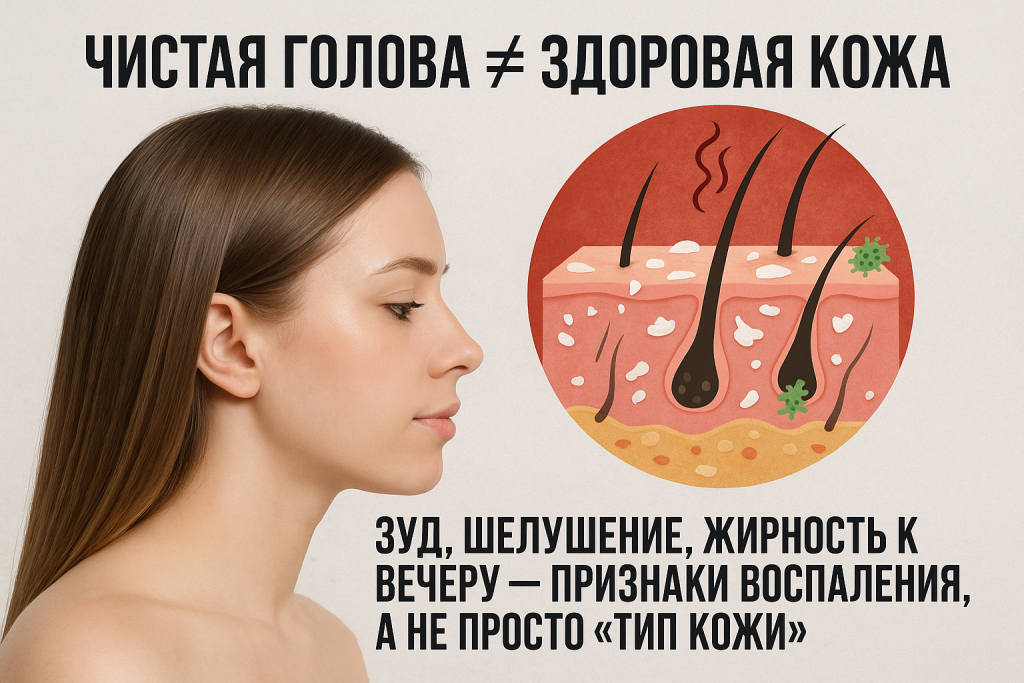  Чистые волосы не исключают воспаления кожи головы. Зуд, шелушение и жирность требуют диагностики у трихолога. Клиника «Нефертити», Хабаровск.
